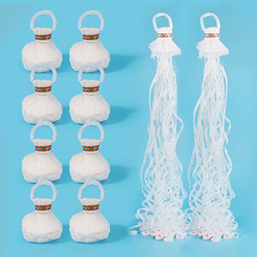 10Pack Streamers Poppers, No Mess Paper Crackers, Hand Throw Confetti Streamer for Birthday Wedding Party Celebrations, White
