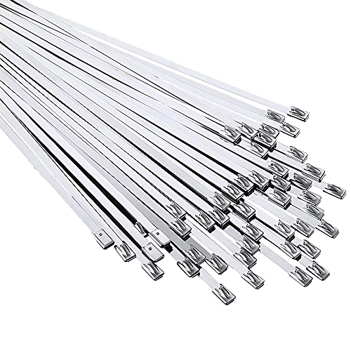 Metal Zip Ties 11.8 inch 100pcs 304Stainless steel Heavy duty Multi-purpose Self-locking Cable Ties Suitable for in machinery, vehicles, farms, pipes, roofs,cables, as well as Outdoor binding