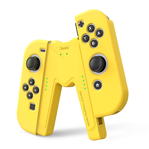 JINGDU Switch Joy-Con Charging Grip Compatible with Nintendo Switch Standard & OLED Model, V-Shaped Switch Joy-Con Controller Charger with Indicators, Play While Charging, Yellow