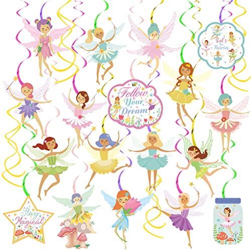 20Pcs Fairy Hanging Swirls Fairy Hanging Decoration for Birthday Party for Girls Fairy Birthday Party Supplies Fairy Baby Shower Decorations Wedding Bridal Shower Supplies