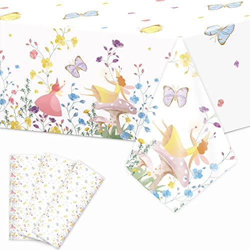 gisgfim 3 Pcs Fairy Tablecloth Birthday Party Supplies Truly Fairy Party Decorations Spring Talking Fairy Table Cover Garden Butterfly Themed for Girls Kids Birthday Baby Shower