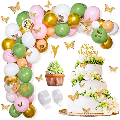 Fairy Birthday Party Supplies 154 Pcs Butterfly Balloon Garland Arch Kit Confetti Latex Balloons Glitter Fairy Party Decorations Fairy Birthday Cake Topper for Baby Shower Wedding