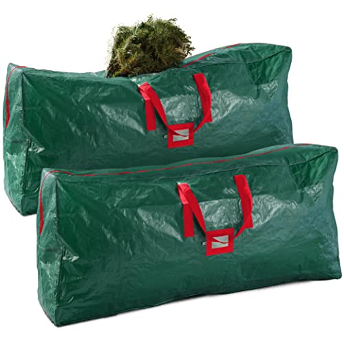 Zober 2-Pack Artificial Christmas Tree Storage Bag - Fits Up to 7.5-Foot Holiday Xmas Disassembled Trees with Durable Reinforced Handles & Dual Zipper - Waterproof Material Protects from Dust, Moisture & Insects (Green)
