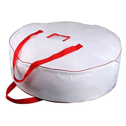 36" Christmas Wreath Storage Container Bag - Christmas Extra Large Garland Wreath Storage Container - Reinforced Wide Heavy Duty Handle & Double Sleek Zipper - Protect Your Party Decorations- White