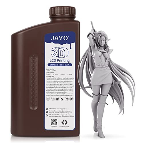 JAYO 3D Printer Photopolymer Resin, 405nm UV Light Curing Standard Resin, Suitable for 2K 4K 6K 8K LCD 3D Printers, Gray 500g