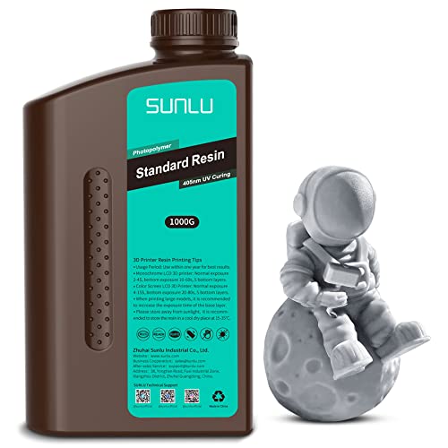 SUNLU 3D Printer Resin, 1kg Fast Curing Standard 3D Resin for LCD DLP SLA Resin 3D Printers, 395-405nm UV Light Curing 3D Printing Liquid Photopolymer Resin, Low Shrinkage, High Precision, 1000g, Grey