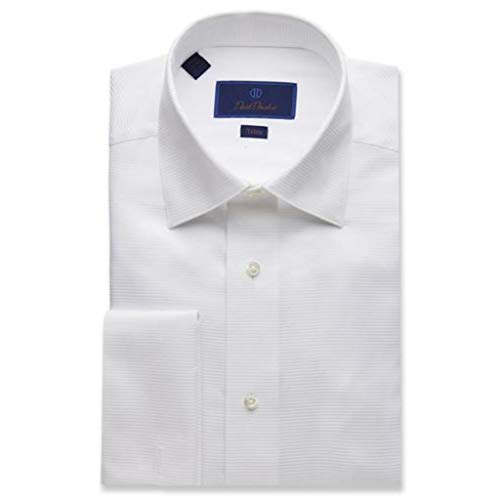 David Donahue Men's Trim Fit 100% Cotton French Cuff Formal Dress Shirt, White, 17 x 34/35