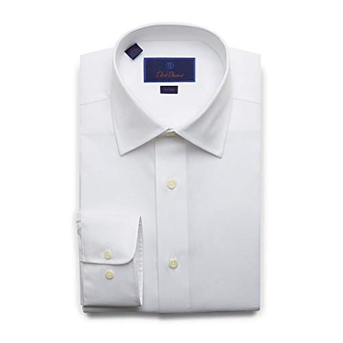 David Donahue Mens Trim Fit Long Sleeve Twill Dress Shirt,White,15.5" Neck 34/35" Sleeve