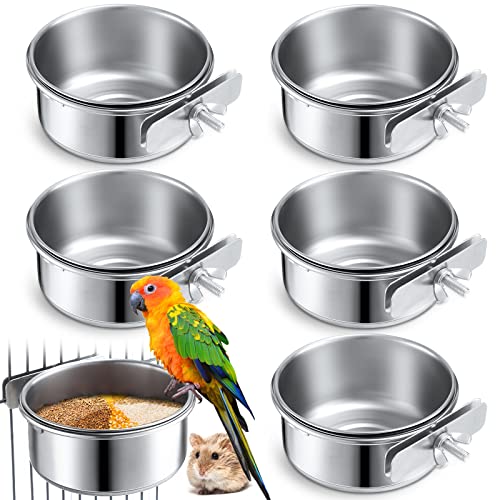 Sabary 6 Pieces Stainless Steel Pet Feeder Water Bowl 10 oz Bird Parrot Feeders Water Cage Bowls with Holder Bird Feeding Dish Cups for Bird Parrot Cockatiel Small Animal