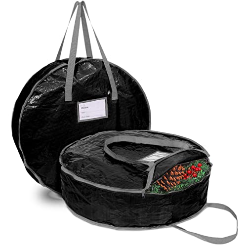 ProPik Christmas Wreath Storage Bag 36" - Garland Holiday Container with Tear Resistant Material - Featuring Heavy Duty Handles and Transparent Card Slot - 2 Pack (36 Inch, Black)