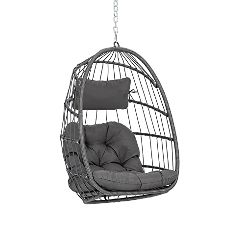 Hanging Egg Chair Outdoor Without Stand Indoor, Aluminum Foldable Swing Egg Chairs - Wicker Rattan Hammock Egg Porch Swing with UV Resistant Cushions for Bedroom Patio Balcony