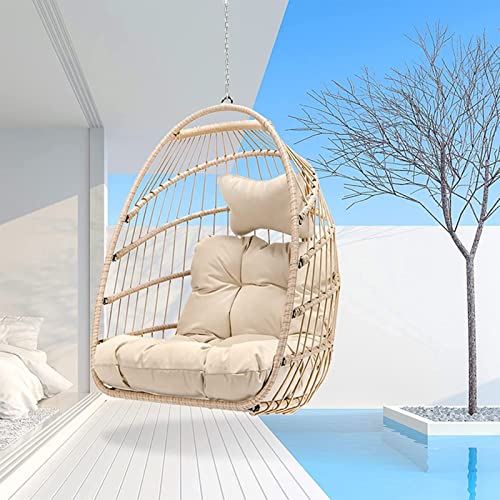 BULEXYARD Swing Egg Chair Without Stand Indoor Outdoor Wicker Rattan Patio Basket Hanging Chair with UV Resistant Cushions 265lbs Capaticy for Bedroom Balcony Patio (Without Stand)