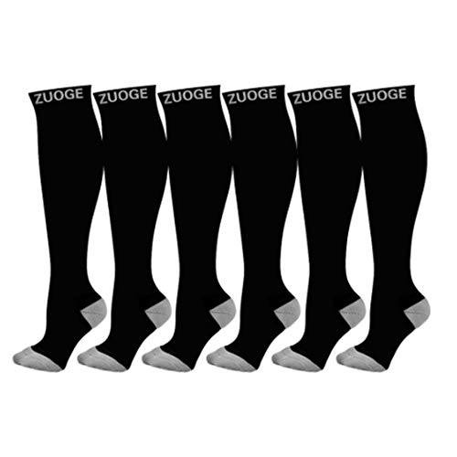6 Pairs Compression Socks Pack - Best Medical, Nursing, Travel & Flight Socks - Running & Fitness - 15-20mmHg