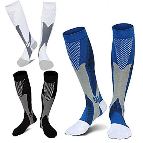 ZFiSt 3 Pair Medical Sport Compression Socks Men,Running Nurse Socks for Edema Diabetic Varicose Veins (as1, Alpha, xx_l, Regular, Regular, Black+Blue+White)