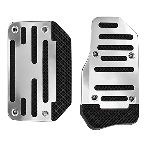 AUTOXBERT 2Pcs Universal Car Pedals Cover Aluminum Automatic Brake Gas Accelerator Non-Slip Foot Pedal Pad Kit Silver Accessories