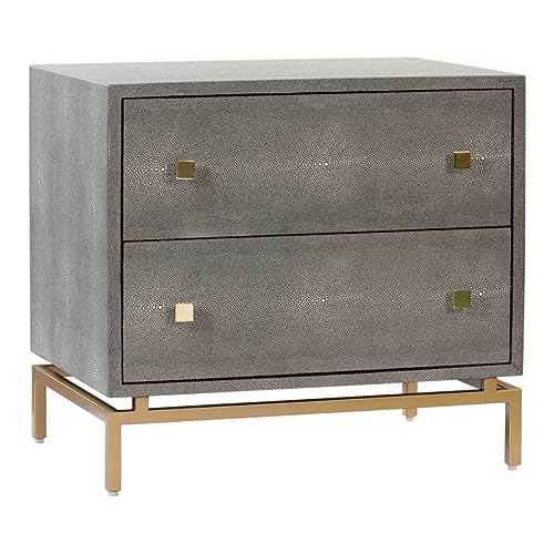 TOV Furniture Pesce Shagreen Modern Textured 2 Drawer Bedroom Nightstand, 25" Grey