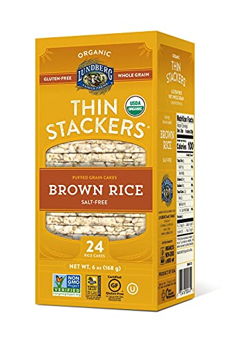 Lundberg Organic Thin Stackers, Salt-Free, 6oz, Gluten-Free, Vegan, Kosher, USDA Certified Organic, Non-GMO Verified, Whole Grain Brown Rice
