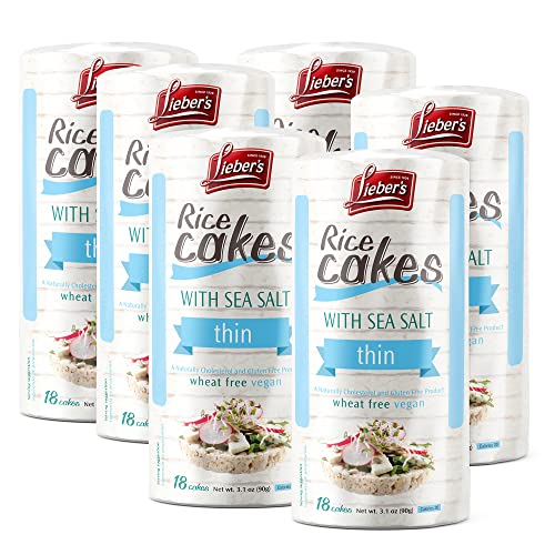 Lieber's Thin Rice Cakes, Kosher Certified Snack, Dairy Free, Wheat Free, Gluten Free, And Vegan options (Sea Salt 6 Pack)