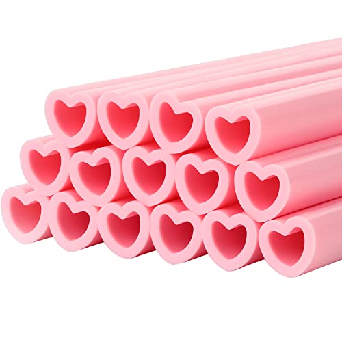 25 Pack Heart Shaped Silicone Straws Flexible Heart Straws Reusable Cute Straws with 2 Pcs Cleaning Brushes Cleaner Brush for Hot Cold Drinks Birthday Party Bridal Shower Wedding (Pink)