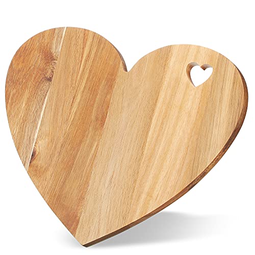 Heart Shaped Cutting Board, 12 x 10 x 0.6 Inch Acacia Wood Bread Board Cheese Serving Platter Serving Charcuterie Board for Meat Cheese and Vegetables Valentine's Day Xmas Gifts (Heart Hole Style)