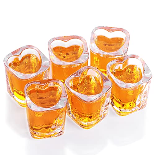 Valeways Shot Glasses, 2oz Heavy Base Shot Glasses Sets of 6/Heart Shaped Clear Shot Glass/Tequila Shots/Square Shot Glasses/Espresso Shot Glass/Bulk Shot Glasses