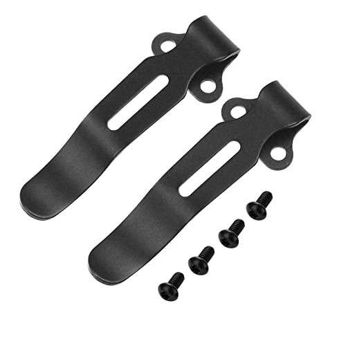 2 Pack Deep Carry Pocket Clips with 4 Pieces Screws, Stainless Steel Pocket Knife Clip Replacement for Benchmade Bugout 535 and More, Anodized Finish, Black