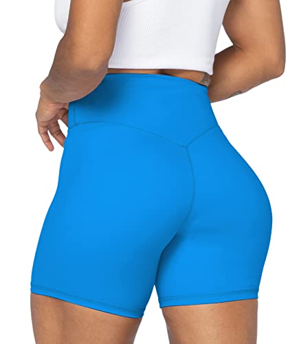 Sunzel 5" High Waist Biker Shorts for Women No Front Seam Soft Yoga Workout Gym Bike Shorts Tummy Control Squat Proof Blue