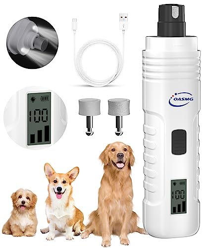 OASMG Dog Nail Grinder-Professional 3-Speed Electric Re,Quiet Dog Nail Grinder,Charging 2 Hours can be Used for 7 Hours-with 2 LED Lights/2 Grinder Wheels (White)