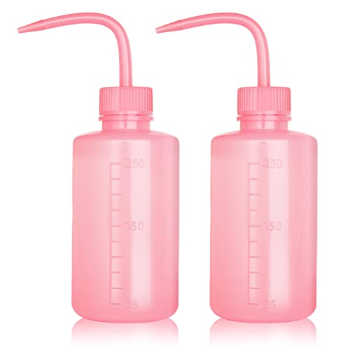 Tattoo Wash Bottle- Melphoe 2Pcs 250ml Water Squirt Bottle Succulent Watering, Safety Rinse Bottle Watering Tools, Economy Plastic Squeeze Washing Bottle for Medical Lab, Tattoo Supplies, Irrigation Squeeze Sprinkling Can Wash Plant Bottle (Pink)