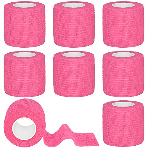 Tindobewan 8 Rolls Cohesive Bandage 2 x 5 Yards Self Adherent Bandage Wrap Breathable Vet Tape Elastic Adhesive Bandage for Sports, Wrist, Ankle, Tattoo Wraps(Pink)