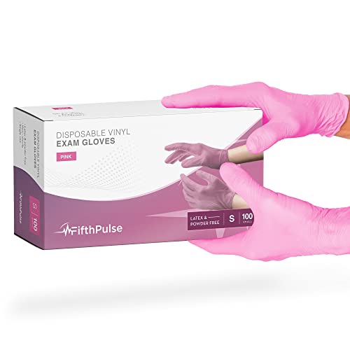 Pink Vinyl Disposable Gloves Small 100 Pack - Latex Free, Powder Free Medical Exam Gloves - Surgical, Home, Cleaning, and Food Gloves - 3 Mil Thickness