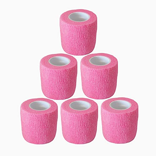 Baisunt 6 Pack 2 Inches Cohesive Bandage Self Adhesive Wrap Elastic Self Adherent Vet Wrap Breathable Self Stick Tape for Wrist, Ankle, Sports, Tatoo Wrap(5 Yards, Pink)