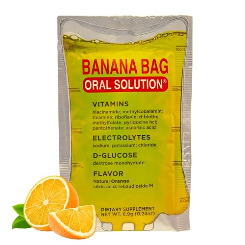 Banana Bag Oral Solution: Sweet Orange Electrolyte & Vitamin Powder Packet for Reconstitution in Water to Drink, Pack of 30