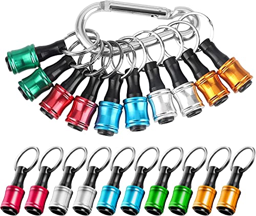 Linkstyle 10PCS 1/4 Inch Hex Shank Screwdriver Bits Holder Extension Bar Keychain Screw Adapter Drill Fast Change Portable Hand-held Bit Holder for Electric Screwdrivers and Drill Bit (5 Colors)