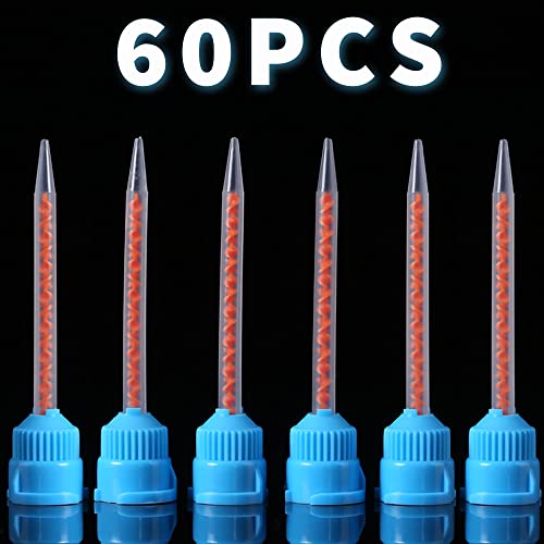 60Pcs Dental Mixing Tips for Dental Impression Temp Crowns Material Mix, 10:1 Ratio, Blue-Orange