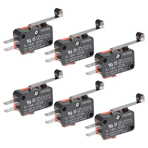 BUYGOO 6Pcs V-156-1C25 Micro Limit Switch with Hinge Roller Momentary SPDT Snap Action for Arduino CYT1046