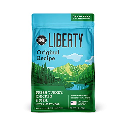 BIXBI Liberty Grain Free Dry Dog Food, Original Recipe, 4 lbs - Fresh Meat, No Meat Meal, No Fillers - Gently Steamed & Cooked - No Soy, Corn, Rice or Wheat for Easy Digestion - USA Made