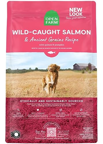 Open Farm Ancient Grains Dry Dog Food, Humanely Raised Meat Recipe with Wholesome Grains and No Artificial Flavors or Preservatives (Wild Salmon Ancient Grain, 4 Pound (Pack of 1))