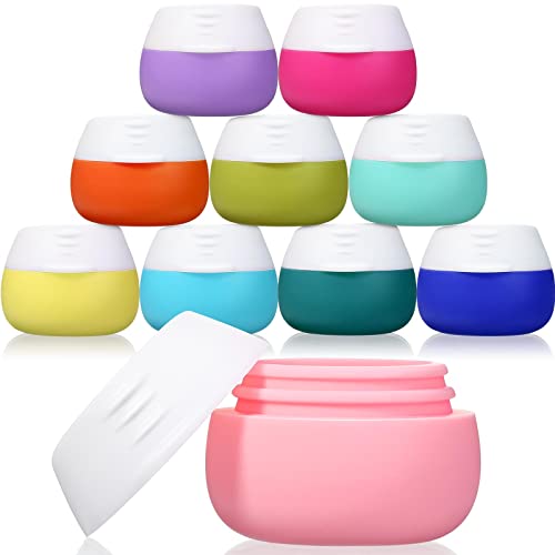 10 Pcs Travel Containers for Toiletries Silicone Cream Jars Refillable Silicone Travel Bottles Small Sample Containers Portable Leak Proof Travel Accessories with Lid for Cosmetic Makeup, Fresh Colors