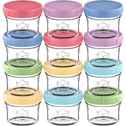 KeaBabies 12-Pack Glass Baby Food Containers - 4 oz Leak-Proof, Microwavable Baby Food Storage Containers, Baby Food Freezer Tray, Puree Glass Baby Food Jars, Baby Bullet Jars with Lids (Nord)