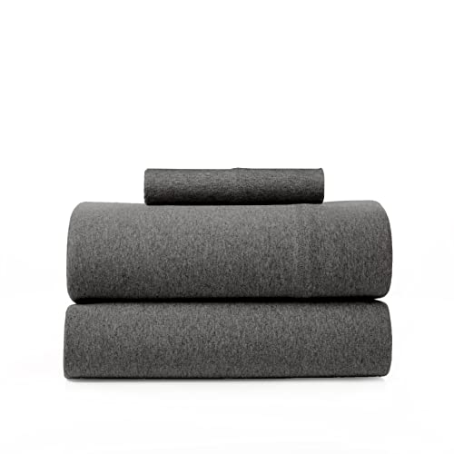 bed INC Road Trip America Jersey Twin Sheets Set - Cotton (3 Pieces) All Seasonal Deep Pockets Soft Cozy Knit Stretchy Twin Sheets - Hotel and Residential Quality (Dark Heathered Grey, Twin)