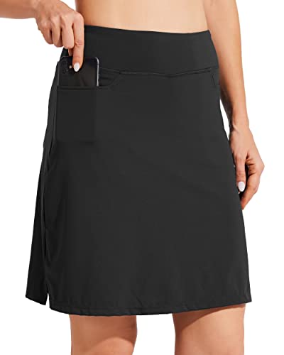 Willit Women's 19" Skort Skirt Tennis Golf Athletic Skirt Knee Length Casual Lightweight Skort with Pockets Black L