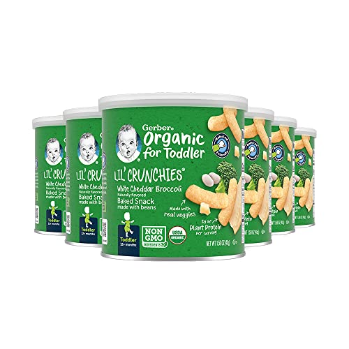 Gerber Snacks for Baby Organic Lil Crunchies, White Cheddar & Broccoli, 1.59 Ounce (Pack of 6)