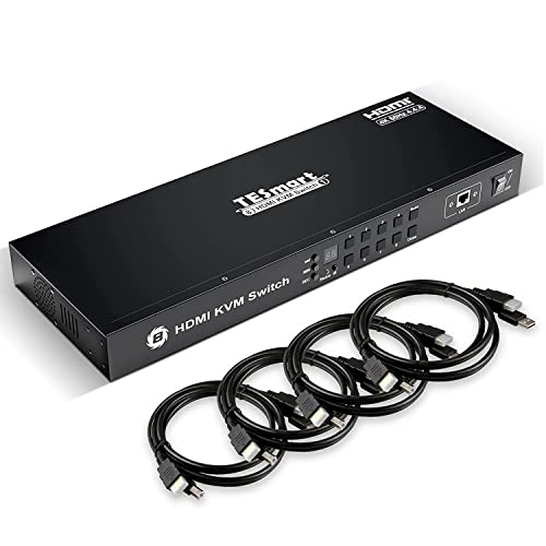 TESmart 8X1 HDMI KVM Switch 8 Port Enterprise Grade Support 4K@60Hz Ultra HD | RS232 | LAN Port | IP Control | Auto Scan | Rackmount [Control up to 8 PCs w/One Video Monitor, Keyboard, Mouse]