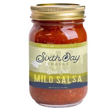 Sixth Day Snacks Green Chili Mild Salsa (16 oz.) - Gluten Free, Fresh Ingredients, Vegan, and Low Sodium