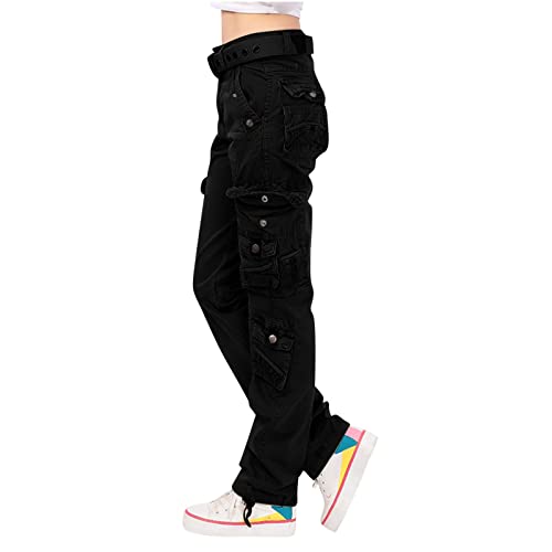 ZunFeo Womens Cargo Jogger Pants Tactical Streetwear Casual Pants Belted Stretchy Pants with Pocket Y2k Fashion Pants