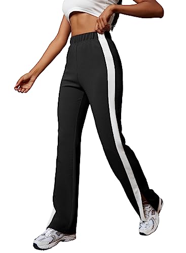 Allytok Womens Y2K Wide Leg Sweatpants High Waisted Tight Skinny Streetwear Fashion 2023 Side Split Athletic Bootcut Pants for Teen Girls Black Medium