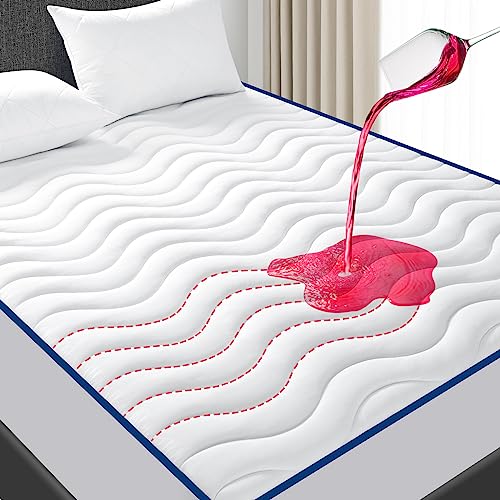 Queen Mattress Pad, Waterproof Mattress Protector, Breathable Quilted Mattress Cover, Cooling Noiseless Fluffy Soft Fitted with 8-21 inches Deep Pocket