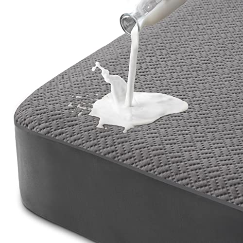 Hanherry 100% Waterproof Mattress Protector Queen Size - Grey, Bamboo Mattress Cover 3D Air Fabric Cooling Mattress Pad Cover Smooth Soft Breathable Noiseless, 8''-21'' Deep Pocket