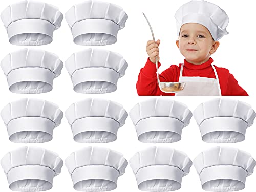 12 Pieces Kids Chef Hat Toddler Chef Hat Elastic Children Chef Hats for Kids Home Kitchen Baking Pizza Party Favors (White)